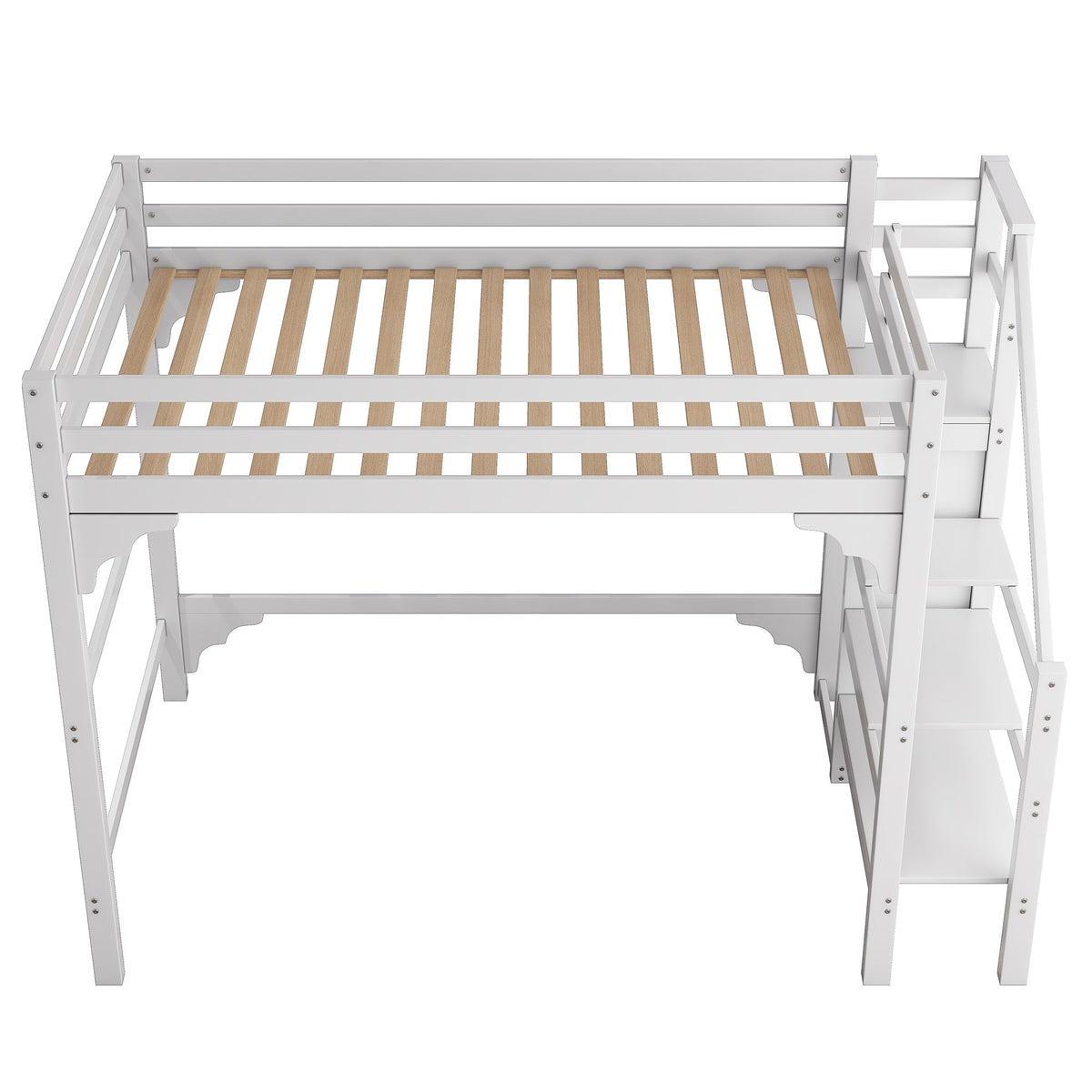 Loft Bed 140x200cm Steps Wardrobe Storage - White