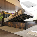 Upholstered Metal Bed, LED App-Control, USB Charging, Headboard & Lighting, Gray