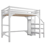 Loft Bed 140x200cm Steps Wardrobe Storage - White