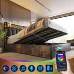 Upholstered Metal Bed, LED App-Control Double with USB, Gray