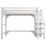 Loft Bed 140x200cm Steps Wardrobe Storage - White