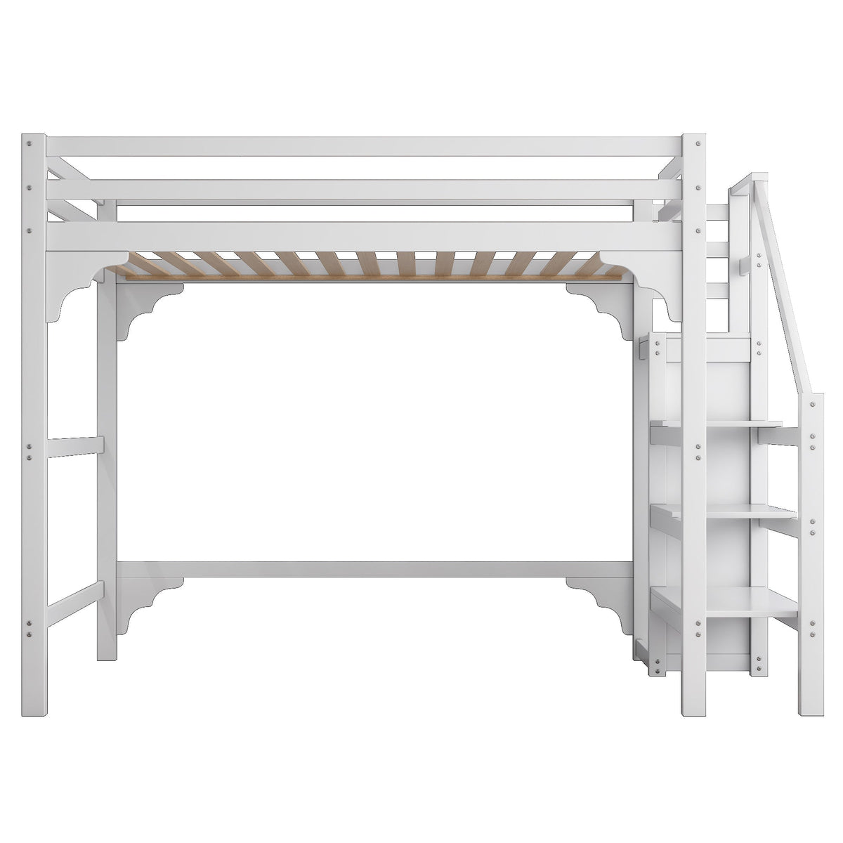 Loft Bed 140x200cm Steps Wardrobe Storage - White