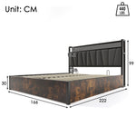 Upholstered Metal Bed, LED App-Control, USB Charging, Headboard & Lighting, Gray