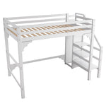 Loft Bed 140x200cm Steps Wardrobe Storage - White