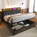 Upholstered Metal Bed, LED App-Control, USB Charging, 160x200cm, Gray