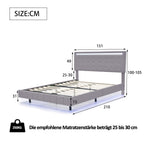 Upholstered Bed 140x200cm, Floating Frame with LED Lights & Headboard, Linen Grey