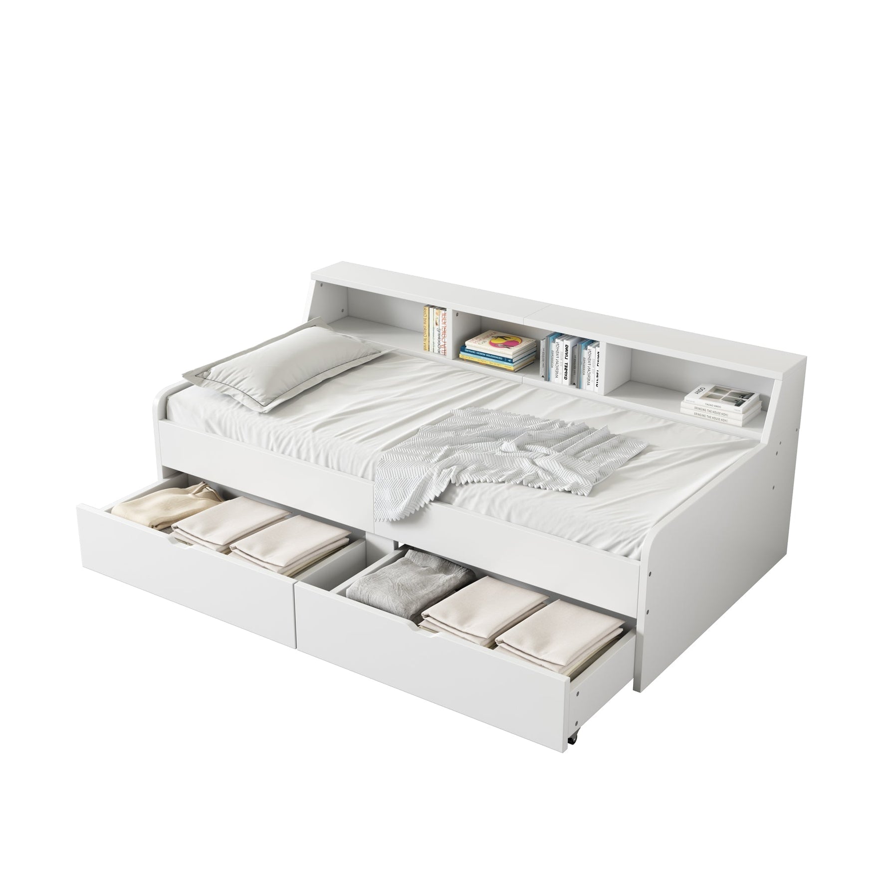 Daybed 90x200cm Single 2 Drawers Storage - White