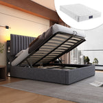 Upholstered Bed, Double with LED, USB & Type C Charging, Storage, Adjustable Headboard, 160x200cm, Gray