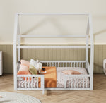 House Bed 140x200cm Double with Door - Solid Wood White
