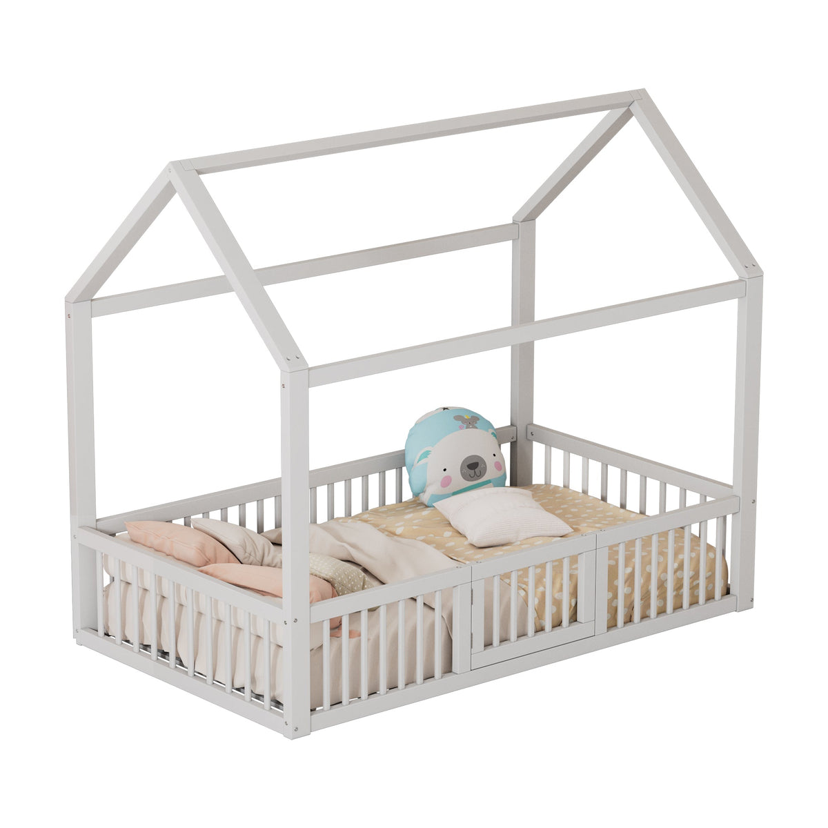 House Bed 90x200cm with Door Solid Wood - White