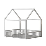 House Bed 140x200cm Double with Door - Solid Wood White