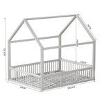 House Bed 140x200cm Double with Door - Solid Wood White