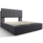 Upholstered Bed, Double, LED App-Control, USB-C Charging, Storage, Adjustable Headboard, Wood, Gray