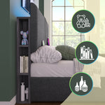 Upholstered Bed, Double, LED App-Control, USB-C Charging, Storage, Adjustable Headboard, Wood, Gray