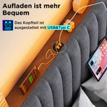 Upholstered Bed Double Storage LED App-Control USB Adjustable Headboard 140x200cm, Grey