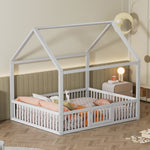 House Bed 140x200cm Double with Door - Solid Wood White