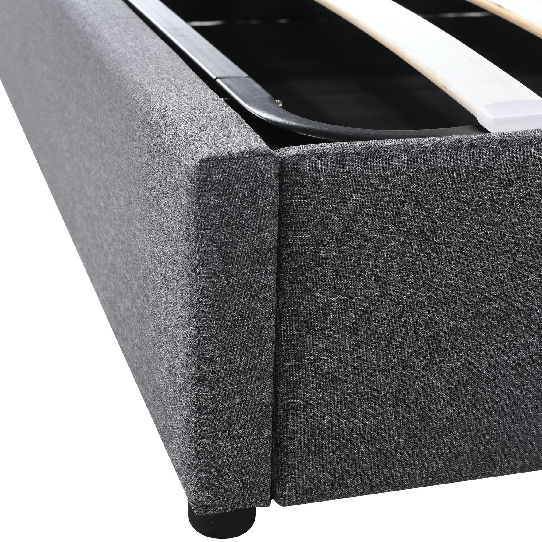 Upholstered Bed, Double, LED App-Control, USB-C Charging, Storage, Adjustable Headboard, Wood, Gray