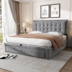 Upholstered Double Bed 140x200cm Storage Box & Drawers Slatted Frame - Velvet Grey