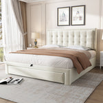 Upholstered Storage Bed 140x200 with 2 Drawers, Beige Velvet