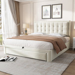 Upholstered Double Bed 140x190cm Hydraulic Storage Headboard 2 Drawers Velvet Beige