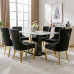 Dining Chair Set of 6 Upholstered Velvet Round Pull Ring Back Nailhead Trim Black/Gold