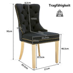 Dining Chair Set of 2 Upholstered Velvet Round Pull Ring Back Nailhead Trim Black/Gold