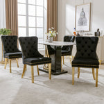 Set of 4 Dining Chairs Velvet Upholstered Round Pull Ring Nailhead Trim Black/Gold