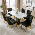 Dining Chair Set of 6 Upholstered Velvet Round Pull Ring Back Nailhead Trim Black/Gold