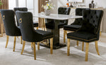 Dining Chair Set of 6 Upholstered Velvet Round Pull Ring Back Nailhead Trim Black/Gold