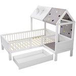 House Bed Single Multifunctional Tent Drawers 90x200cm - White Wood