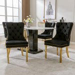 Set of 4 Dining Chairs Velvet Upholstered Round Pull Ring Nailhead Trim Black/Gold