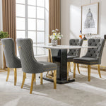 4 Dining Chairs Velvet Upholstered Round Pull Ring Back Gold Legs - Grey/Gold