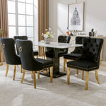 Dining Chair Set of 6 Upholstered Velvet Round Pull Ring Back Nailhead Trim Black/Gold