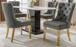 4 Dining Chairs Velvet Upholstered Round Pull Ring Back Gold Legs - Grey/Gold