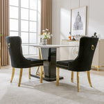 Dining Chair Set of 2 Upholstered Velvet Round Pull Ring Back Nailhead Trim Black/Gold