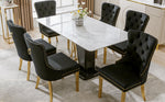 Dining Chair Set of 6 Upholstered Velvet Round Pull Ring Back Nailhead Trim Black/Gold