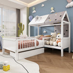 House Bed Single Multifunctional Tent Drawers 90x200cm - White Wood