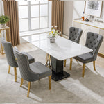 4 Dining Chairs Velvet Upholstered Round Pull Ring Back Gold Legs - Grey/Gold
