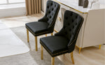 Dining Chair Set of 2 Upholstered Velvet Round Pull Ring Back Nailhead Trim Black/Gold