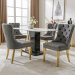 4 Dining Chairs Velvet Upholstered Round Pull Ring Back Gold Legs - Grey/Gold