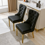 Dining Chair Set of 2 Upholstered Velvet Round Pull Ring Back Nailhead Trim Black/Gold