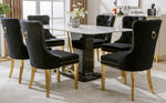 Dining Chair Set of 6 Upholstered Velvet Round Pull Ring Back Nailhead Trim Black/Gold
