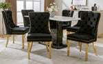 Dining Chair Set of 6 Upholstered Velvet Round Pull Ring Back Nailhead Trim Black/Gold