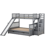 Bunk Bed with Slide, Storage Drawers and Stairs, Gray Wood