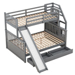 Bunk Bed with Slide, Storage Drawers and Stairs, Gray Wood