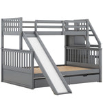 Bunk Bed with Slide, Storage Drawers and Stairs, Gray Wood