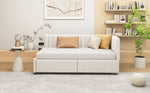 Upholstered Bed Sofa, 90x200 Multifunctional with 2 Drawers, Velvet Beige