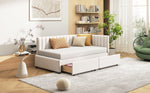 Upholstered Bed Sofa, 90x200 Multifunctional with 2 Drawers, Velvet Beige