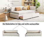 Upholstered Bed Sofa, 90x200 Multifunctional with 2 Drawers, Velvet Beige