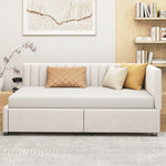 Upholstered Bed Sofa, 90x200 Multifunctional with 2 Drawers, Velvet Beige
